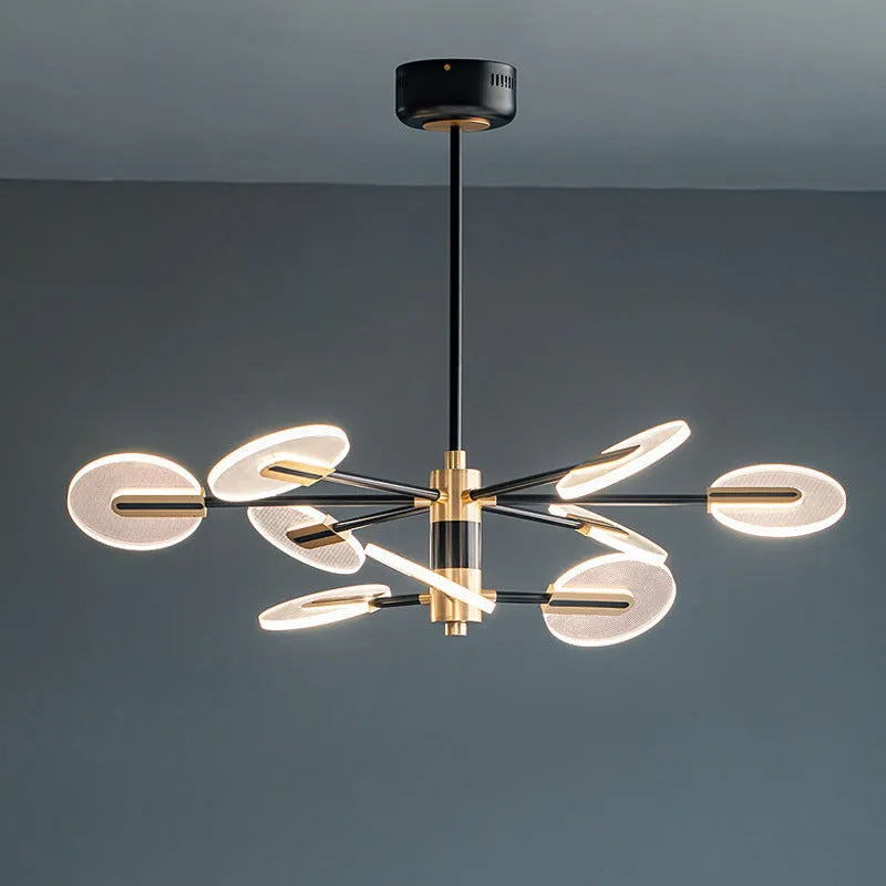 Nordic style iron LED chandelier with acrylic shades in multiple head configuration