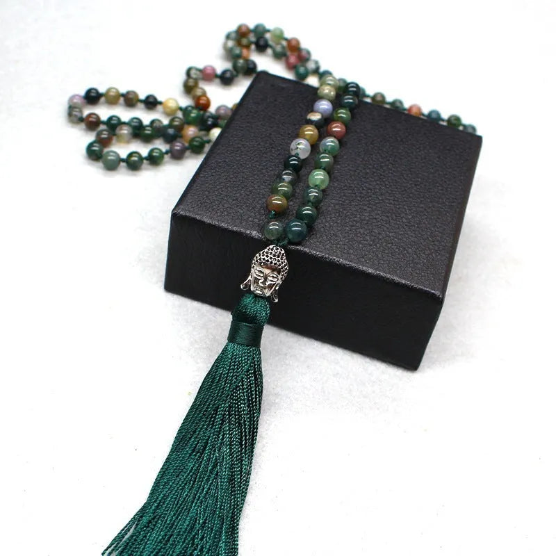 India agate 108-bead blessing necklace with 6mm geometric beads