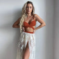 Women's split three-piece backless push up bikini set in polyester fabric