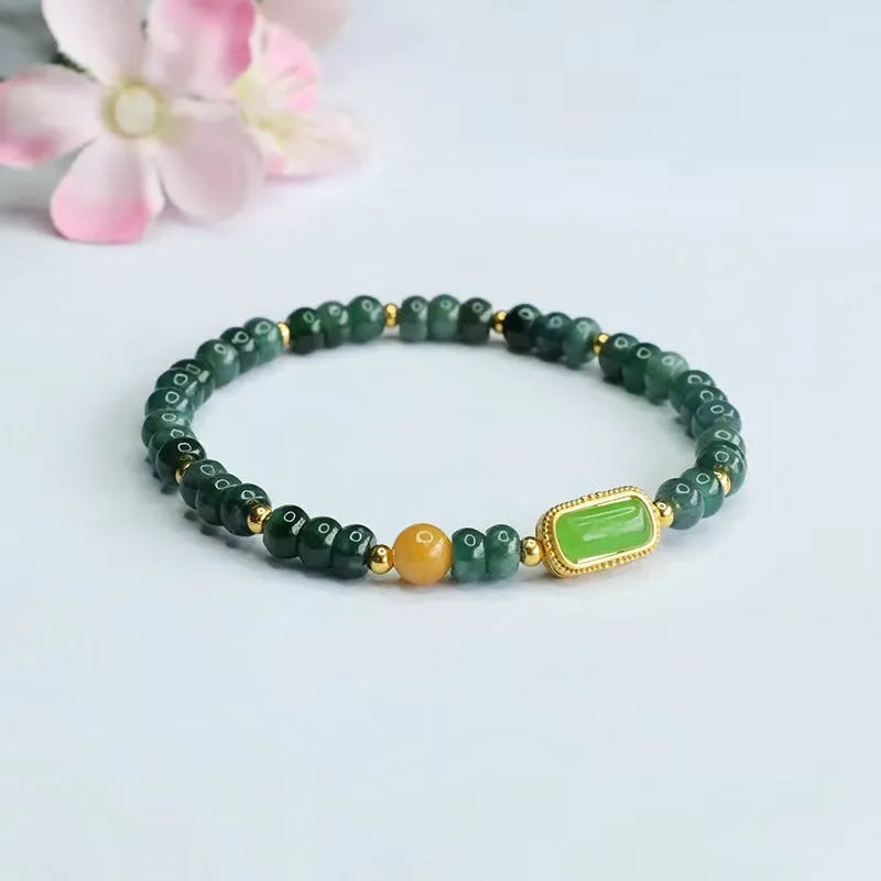 Natural stone blue water jade and jasper bracelet with electroplated abacus design for women