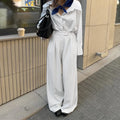 White striped wide-leg women's trousers with loose casual fit for office commuting