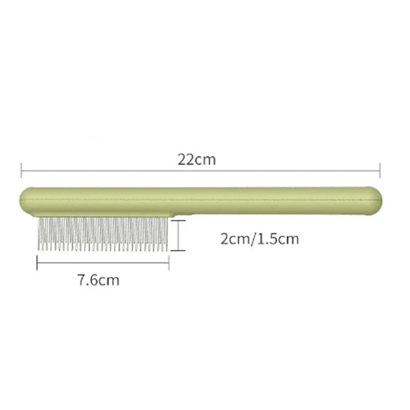Green and white stainless steel cat combs with rounded teeth for gentle pet grooming