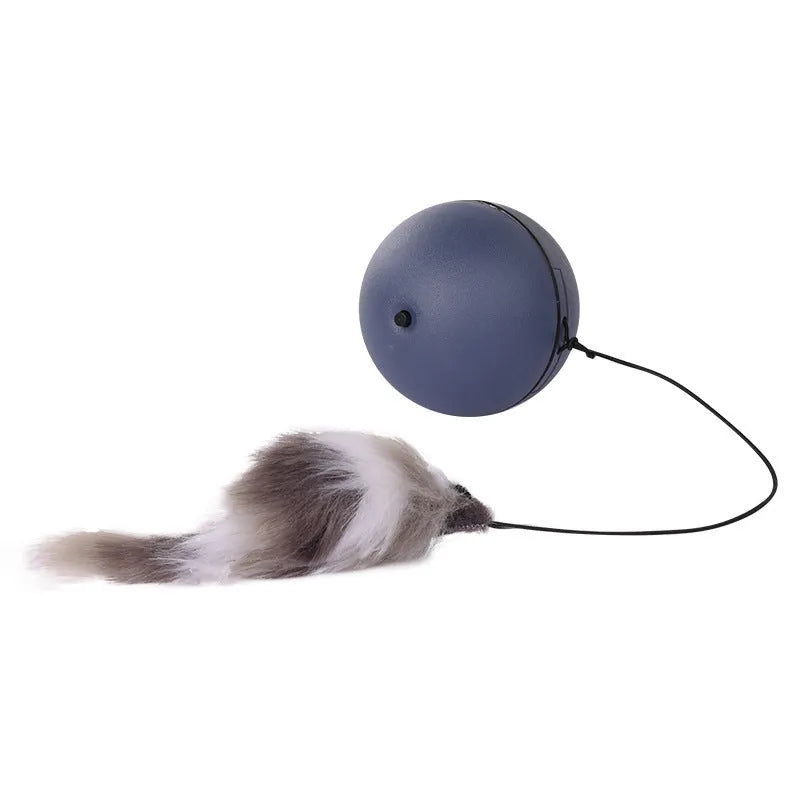 Blue and orange interactive cat toy with ball and separate plush mouse components