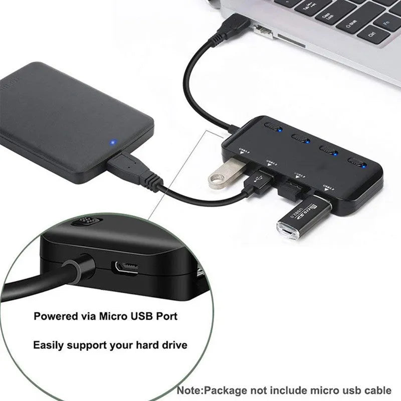 USB 3.0 4 port hub, model Gms-1103u3, with external power supply and Type C and USB ports