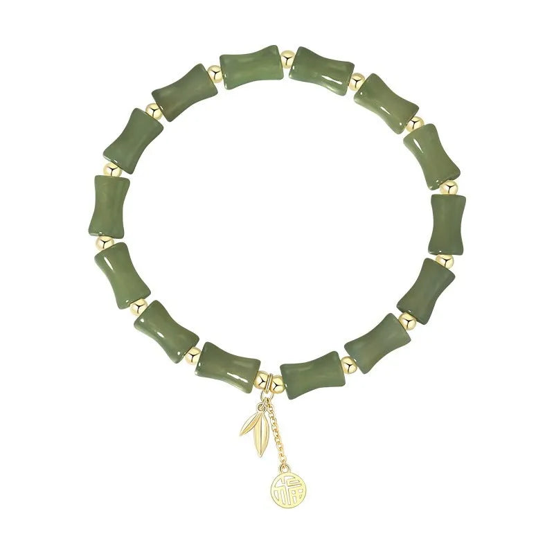 Chinese style bamboo joint bracelet and necklace set with Hetian jade accents