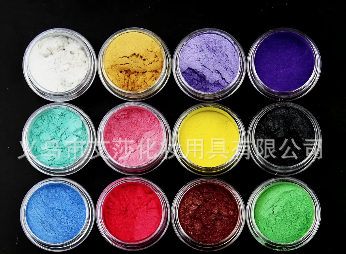 12pc mica pigment powder eye shadow set in clear jars for eyes lips and nail art