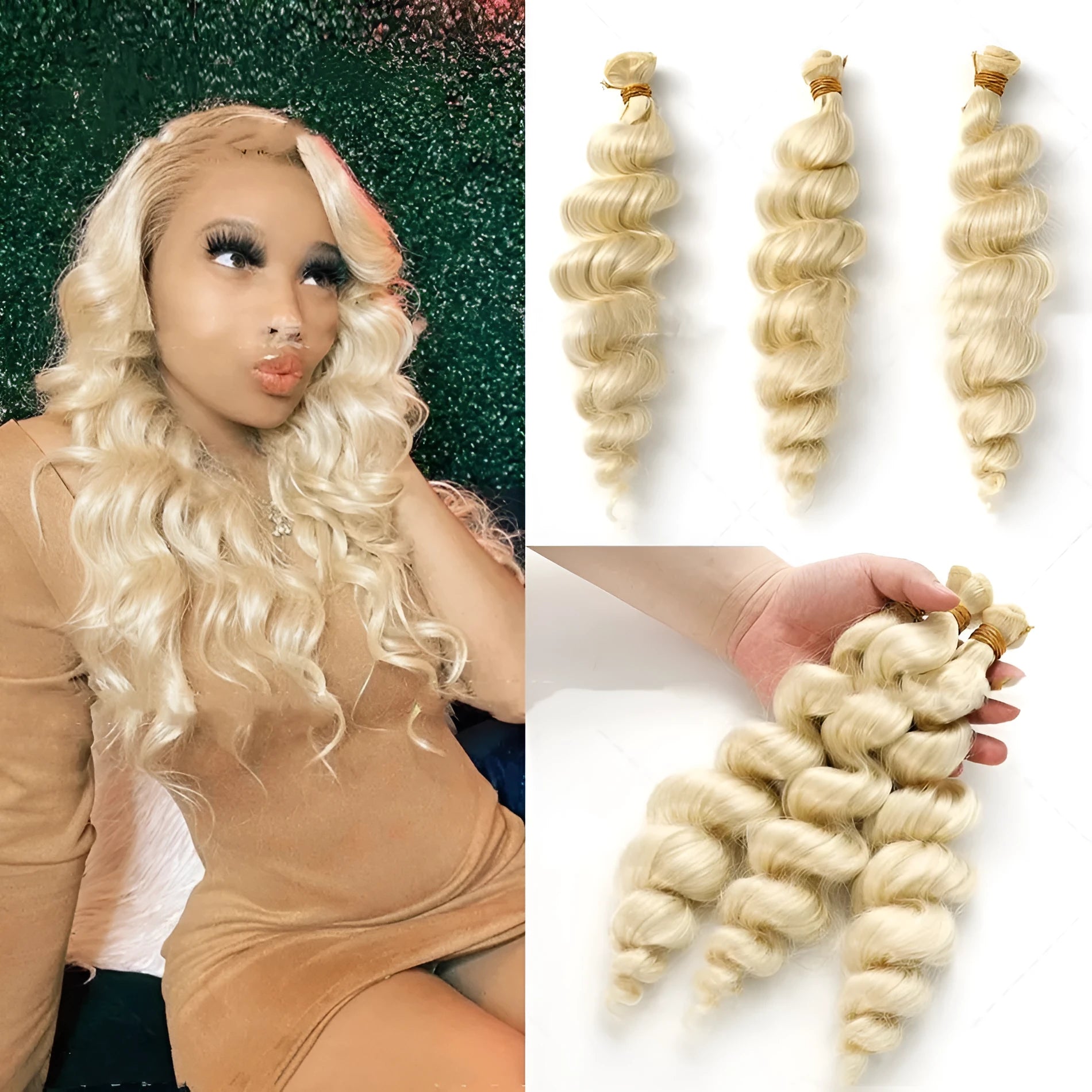 Golden synthetic hair weft wig in 18in, 20in and 22in length options