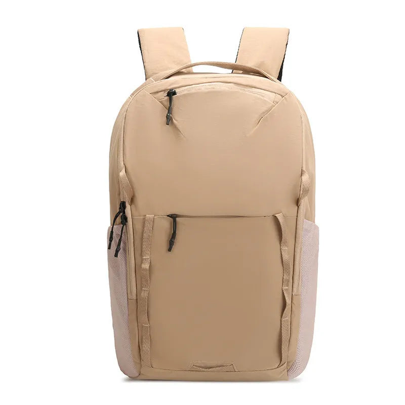 Beige Taslan composite cloth casual backpack with curved shoulder strap on a white background.