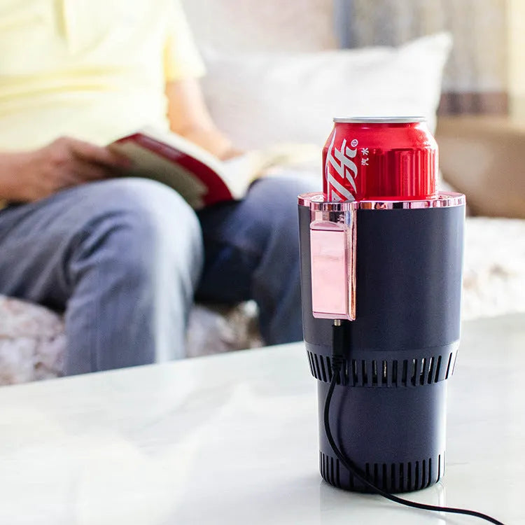 Black 12V car cup holder with digital display for heating and cooling drinks