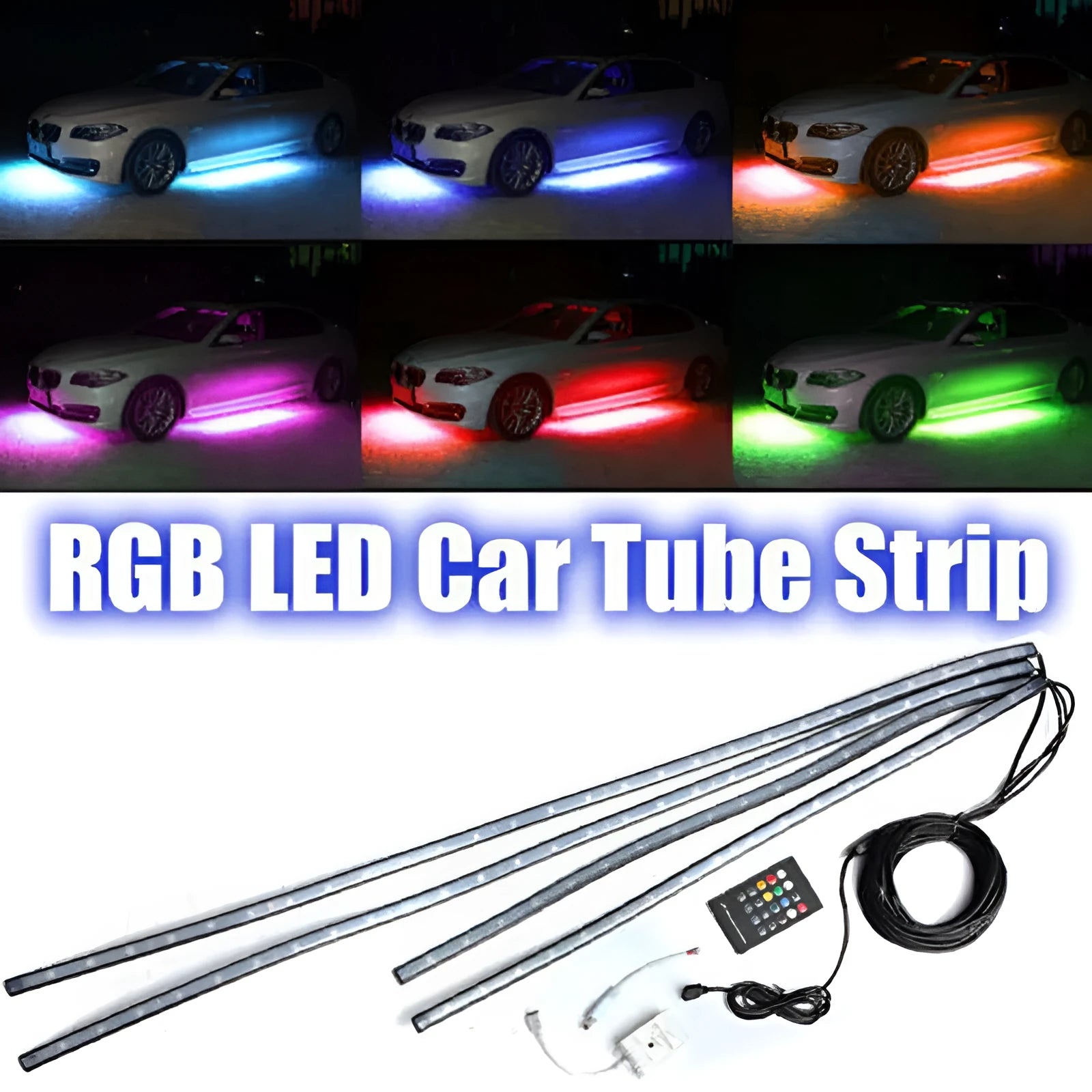 1 Drag 4-5050 RGB voice control car chassis atmosphere light kit with four 60x90cm strips