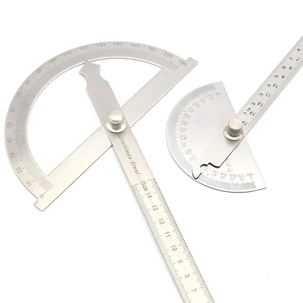 Adjustable plastic protractor showing 0-180 degree measurement range with clear markings