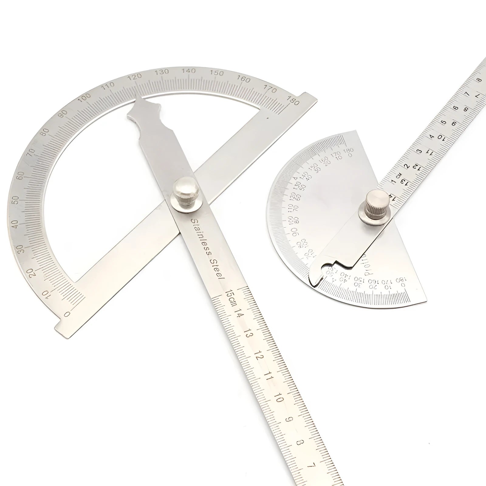 Adjustable plastic protractor showing 0-180 degree measurement range with clear markings