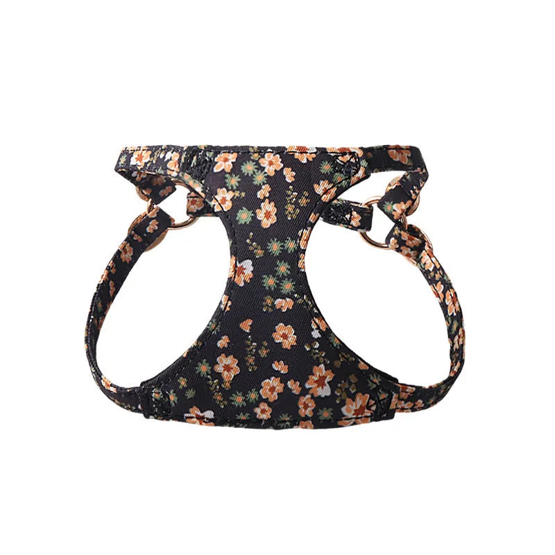 Floral series pet harness suit with attached leash for small dogs in multiple colour options