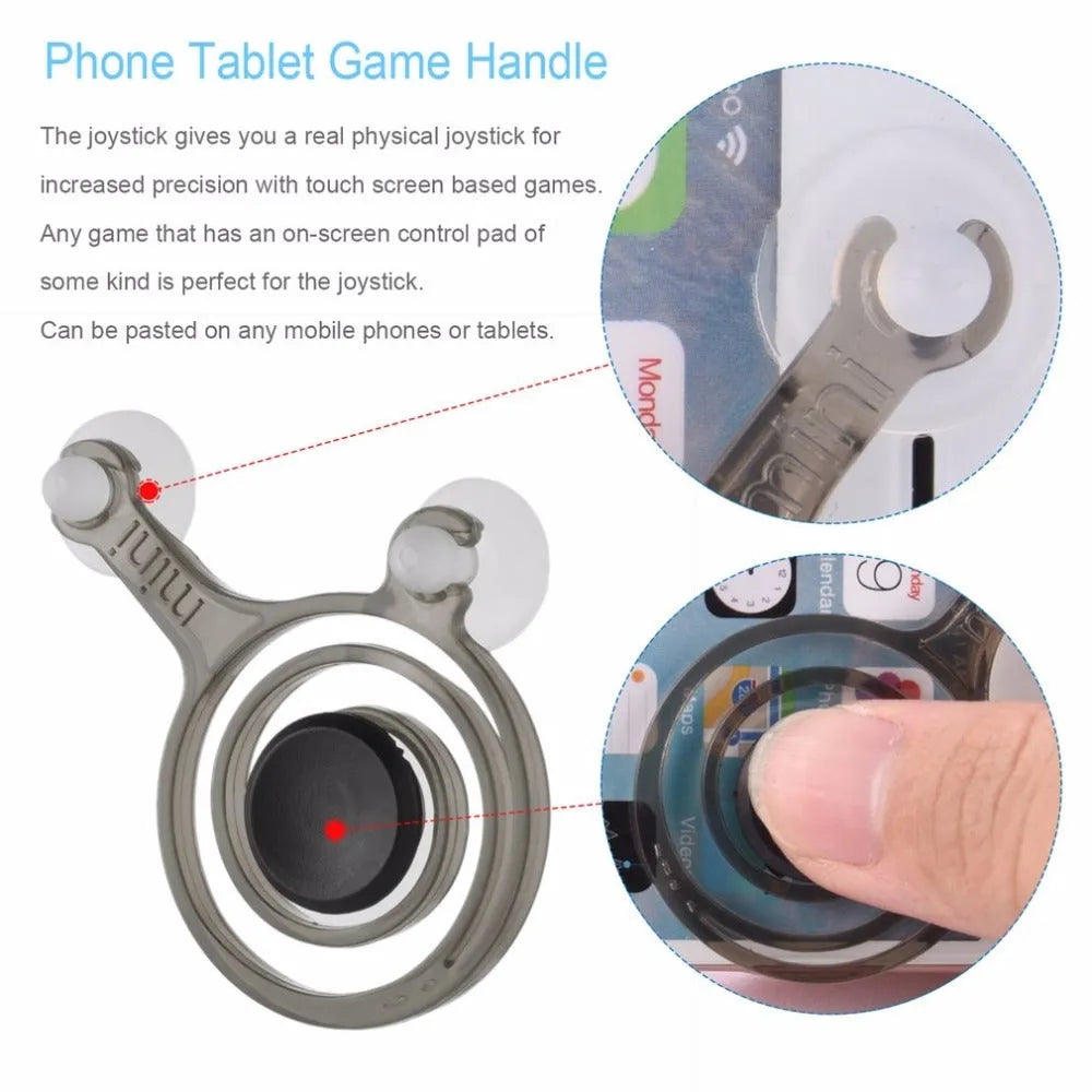 Clear and black universal mini joystick for mobile phone touch screen gaming.