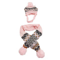 Japanese-style grey jacquard pet sweater with matching hat and scarf set on dog model