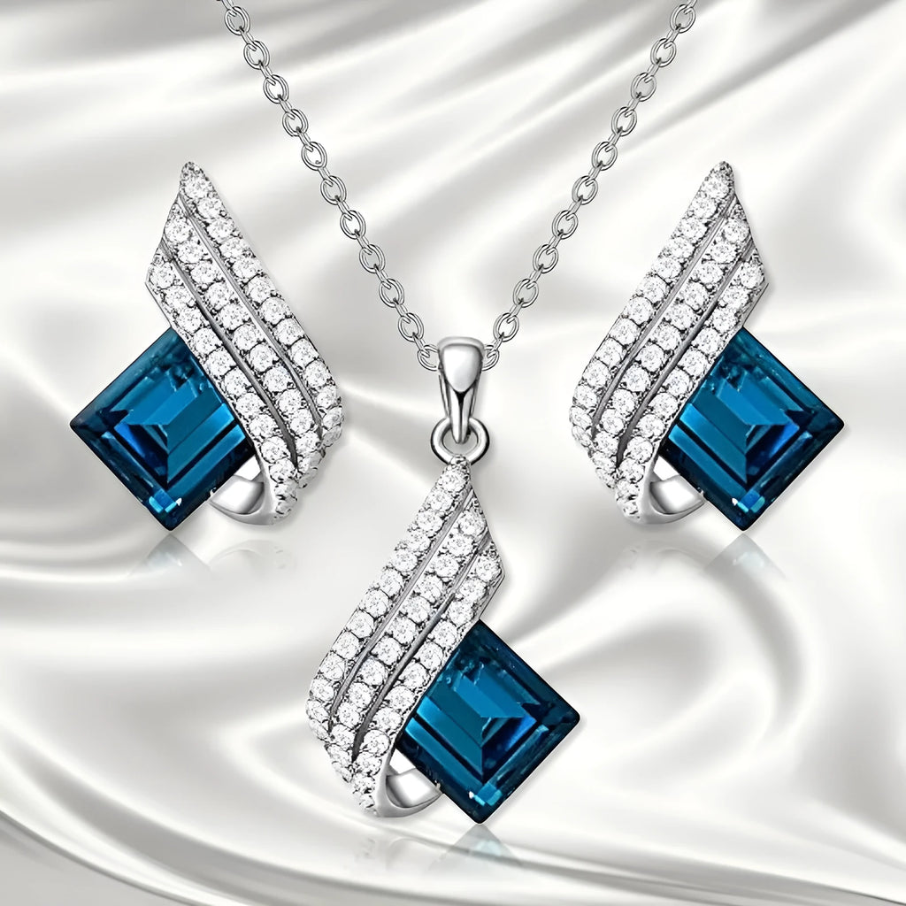 Women's electroplated necklace and earring set with alloy pendant and cross chain glass ornament