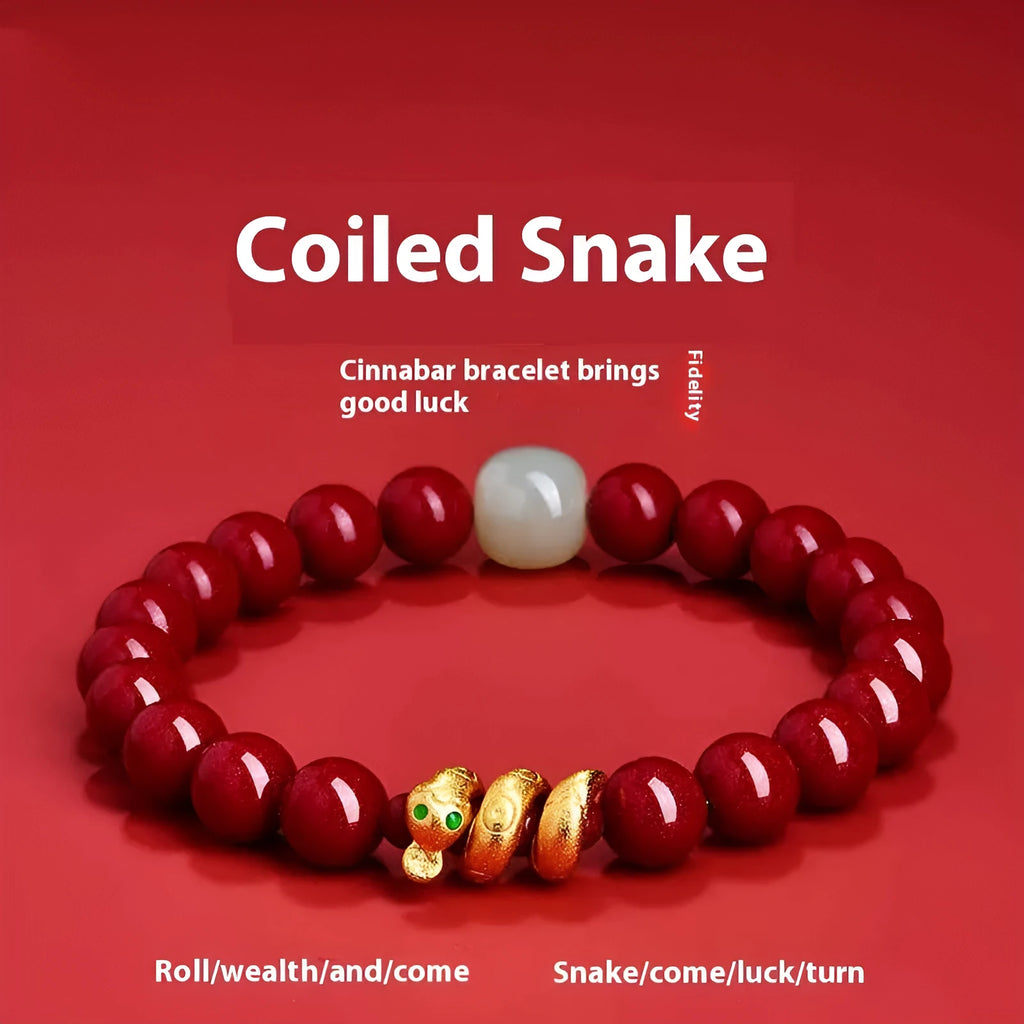 Handmade Chinese style cinnabar bracelet with snake beads for Year of the Snake body protection jewellery