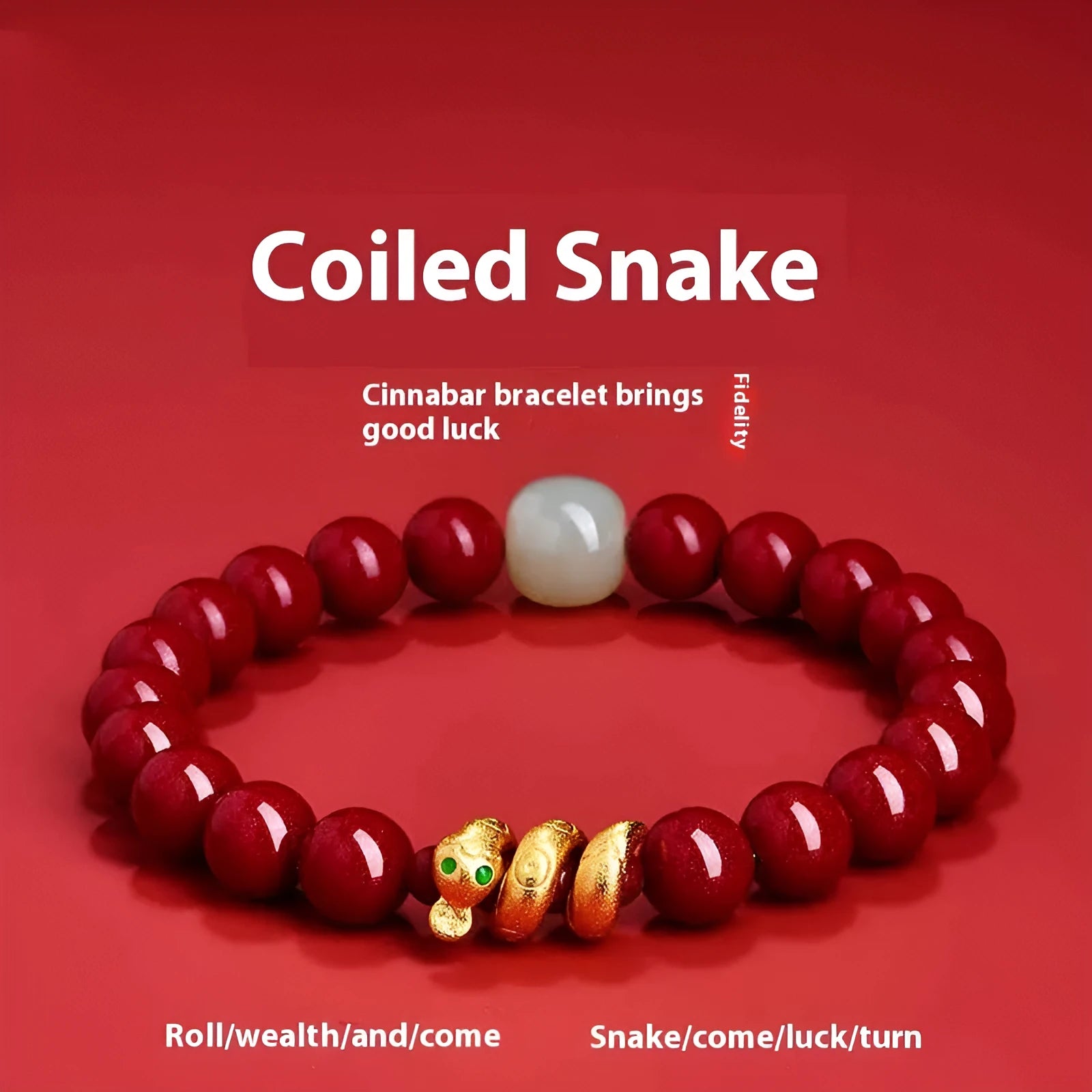 Handmade Chinese style cinnabar bracelet with snake beads for Year of the Snake body protection jewellery
