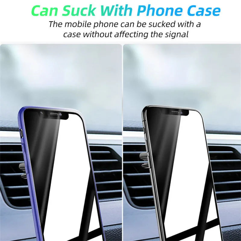 Magnetic car air vent phone holder with perfume diffuser in black, showing 360-degree rotation