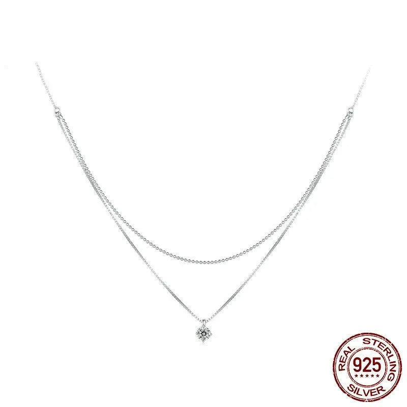 Women's S925 sterling silver double-layer necklace with pearl chain in silver colour