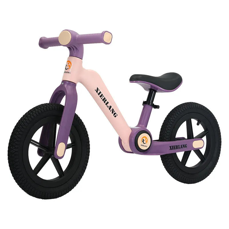 Foldable kids balance bike in grass green, light brown or pink purple, nylon glass fibre, 12 inch and 14 inch sizes