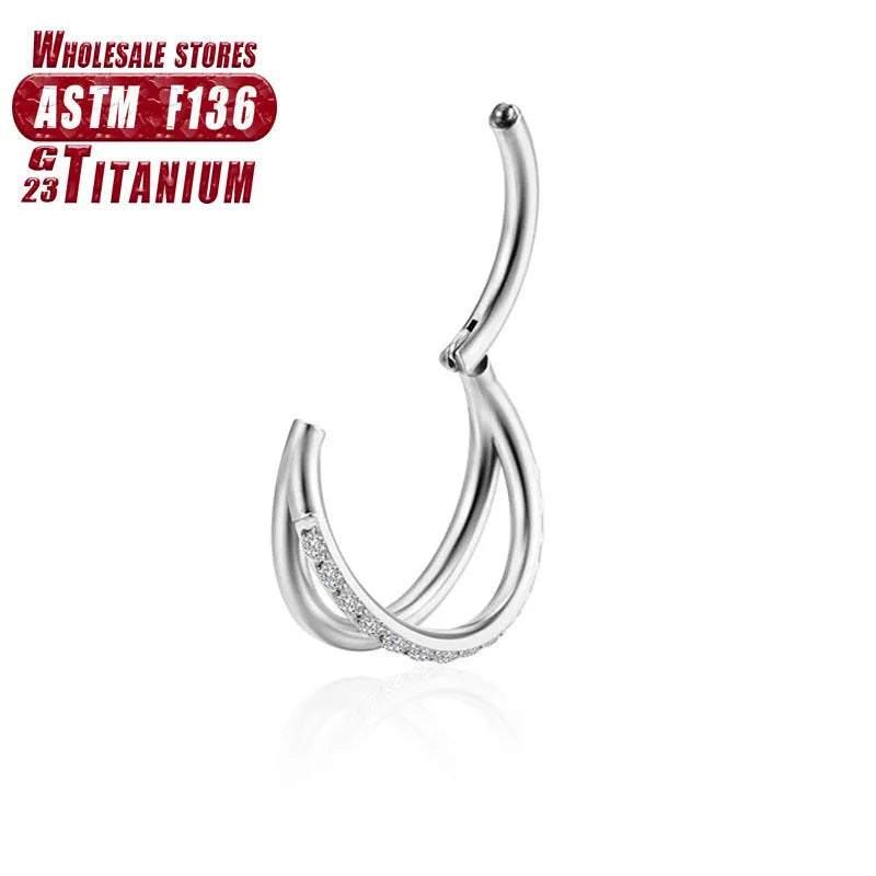 Titanium alloy fork nose ring in multiple colour options with diamond treatment