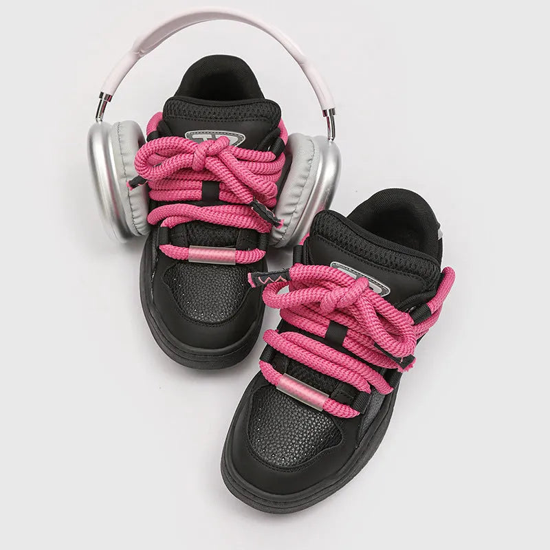 Unisex casual sneakers with thick rubber soles and breathable mesh lining in denim blue colour