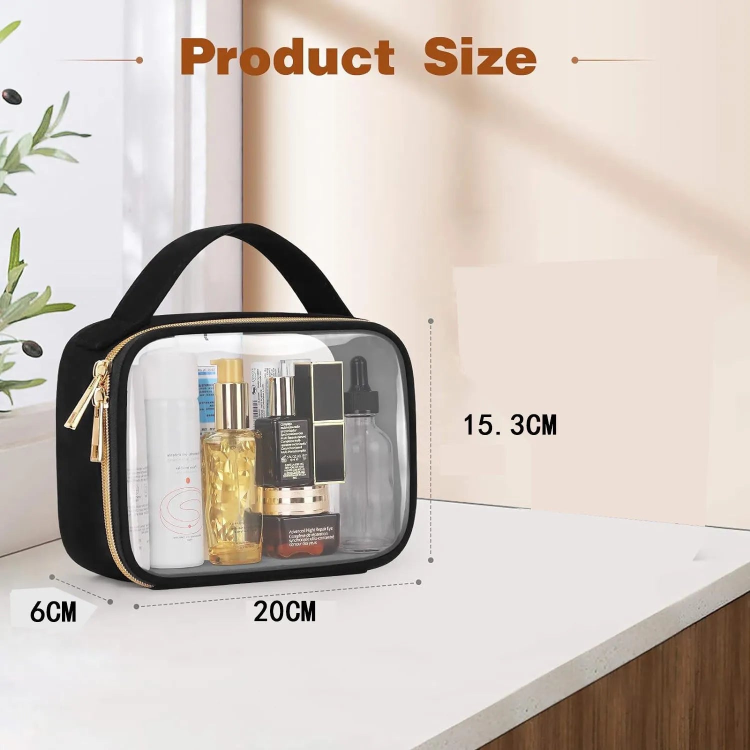Transparent PVC makeup wash bag with detachable chain for lipstick storage in multiple colours