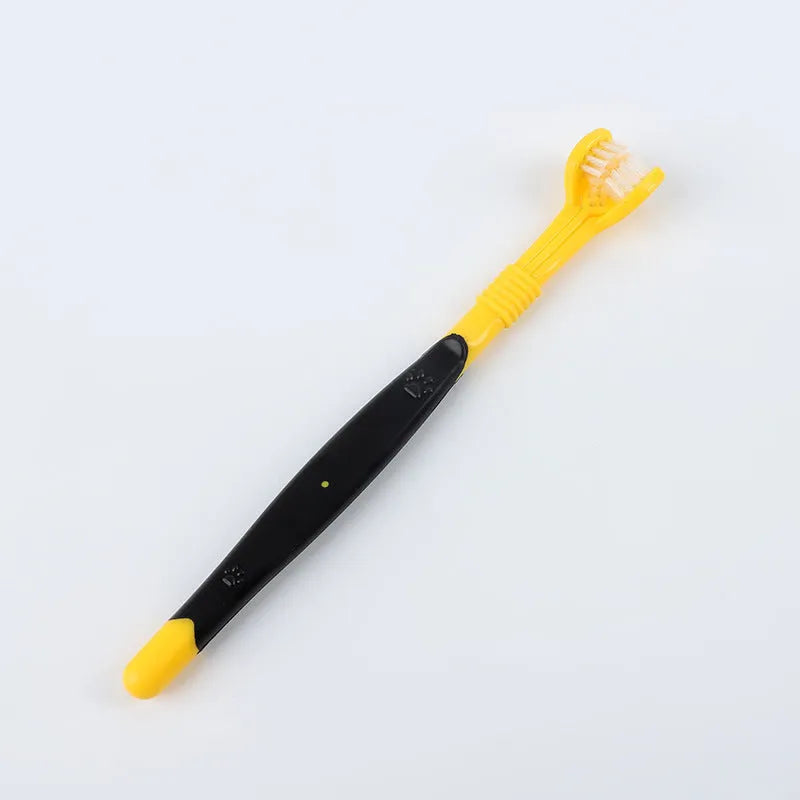 Pet toothbrush oral cleaning product in various colours including orange, green, yellow, blue pink, and black yellow