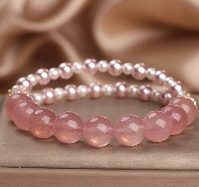 Natural strawberry quartz crystal bracelet in pink colour women's fashion accessory original design