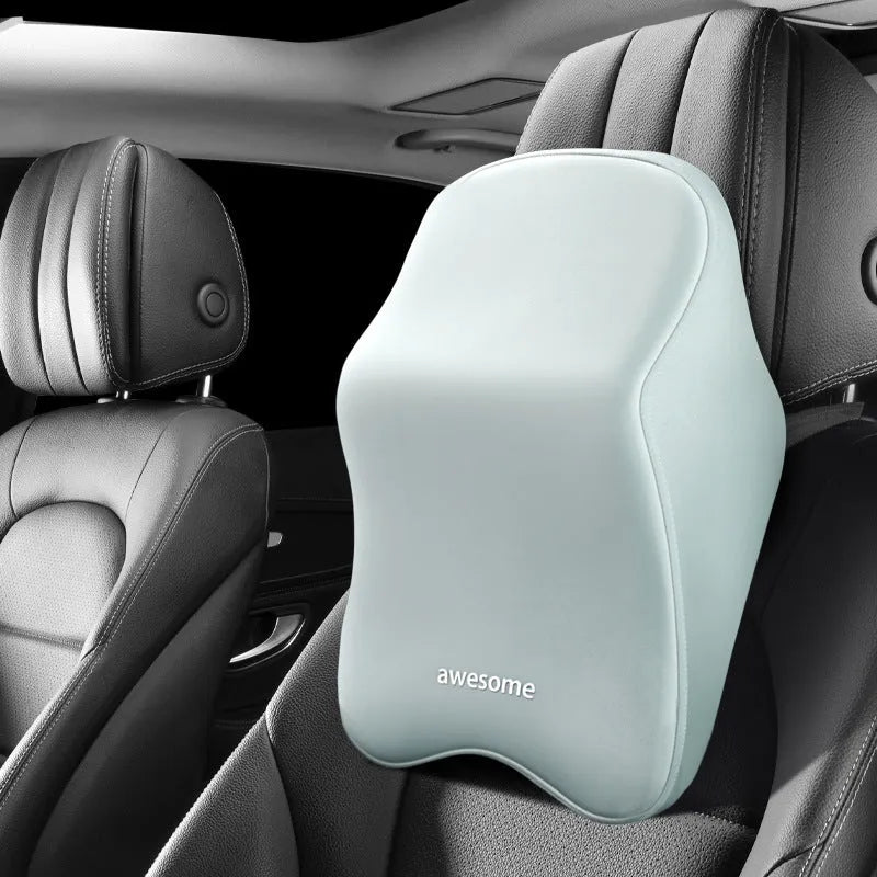 Memory foam car lumbar pillow with geometric pattern headrest support in black colour