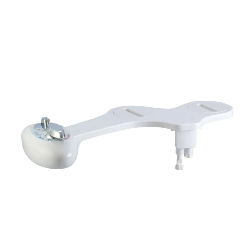Power-free toilet seat cover body cleaner with hip wash nozzle and water pressure adjustment dial in ABS plastic