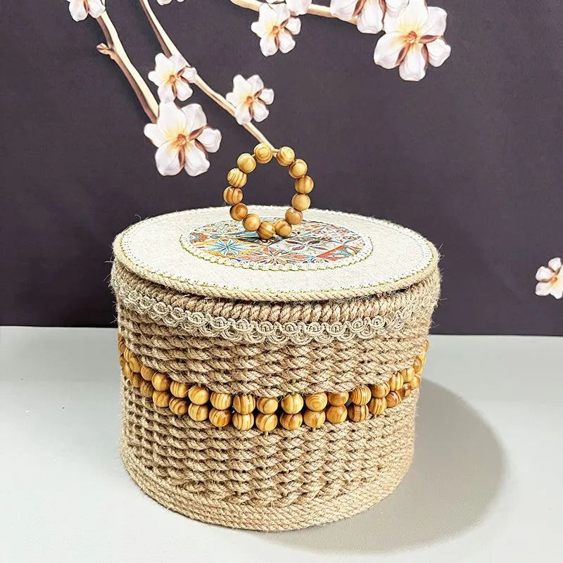 Twine hand-made rattan storage basket in brown for snacks and sundries