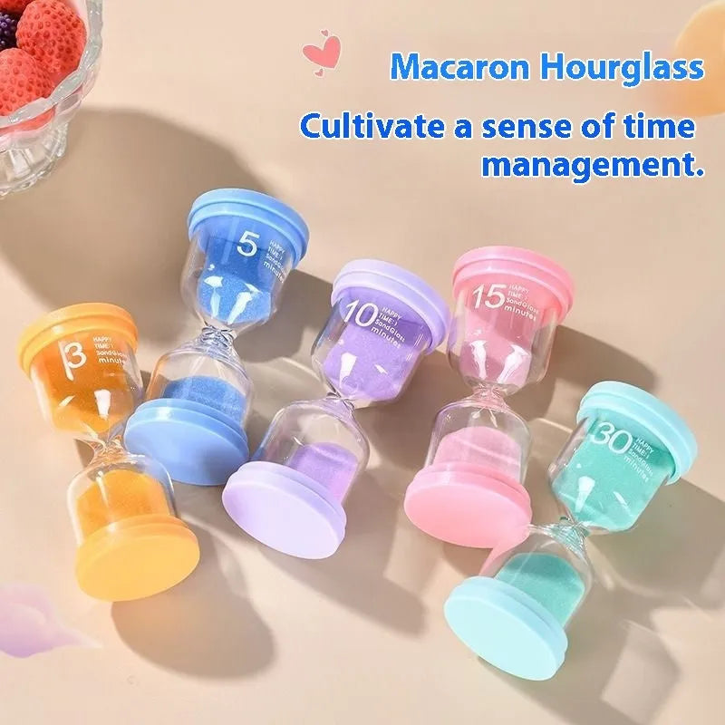 Handmade glass sand clock timer in blue colour showing sand flow for time intervals.
