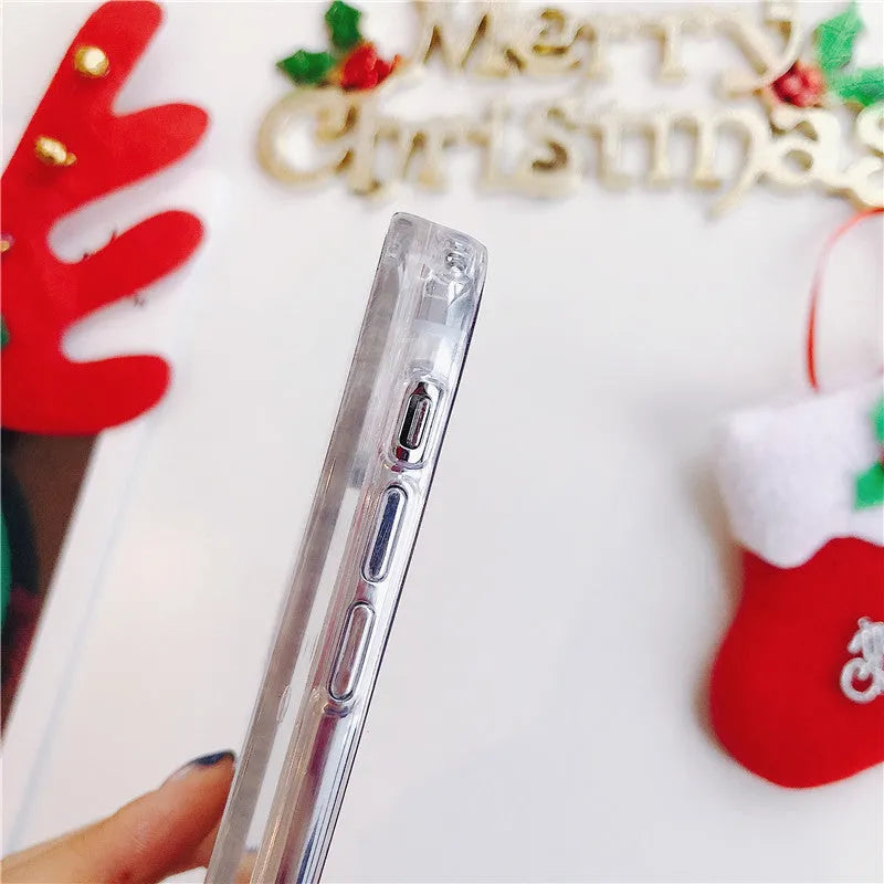 Christmas quicksand design iPhone case showing transparent double layer TPU and PC construction