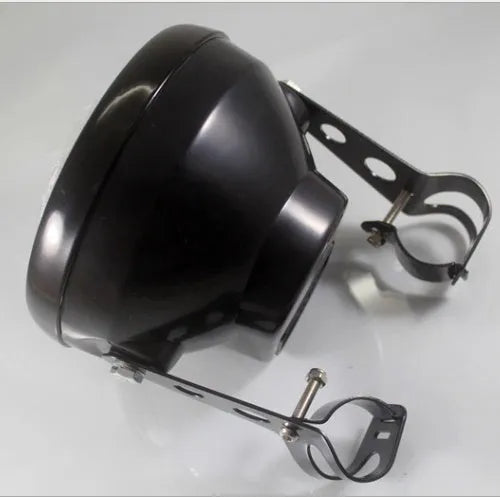 7-inch universal motorcycle headlight with integrated LED turn signals in black housing with black bracket
