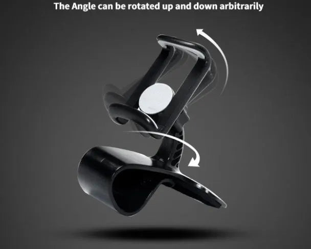 Rotating phone holder car pull clip direct view design ABS plastic black grey adjustable width