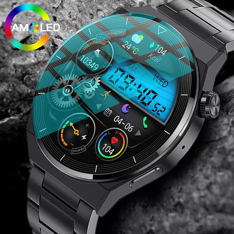 Black silicone and silver vinyl Bluetooth calling smartwatch with heart rate monitoring on wrist
