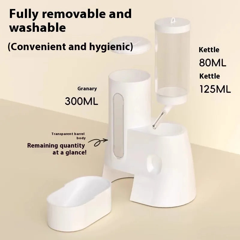 White, blue, and pink plastic hamster automatic drinking water feeder and food basin set.