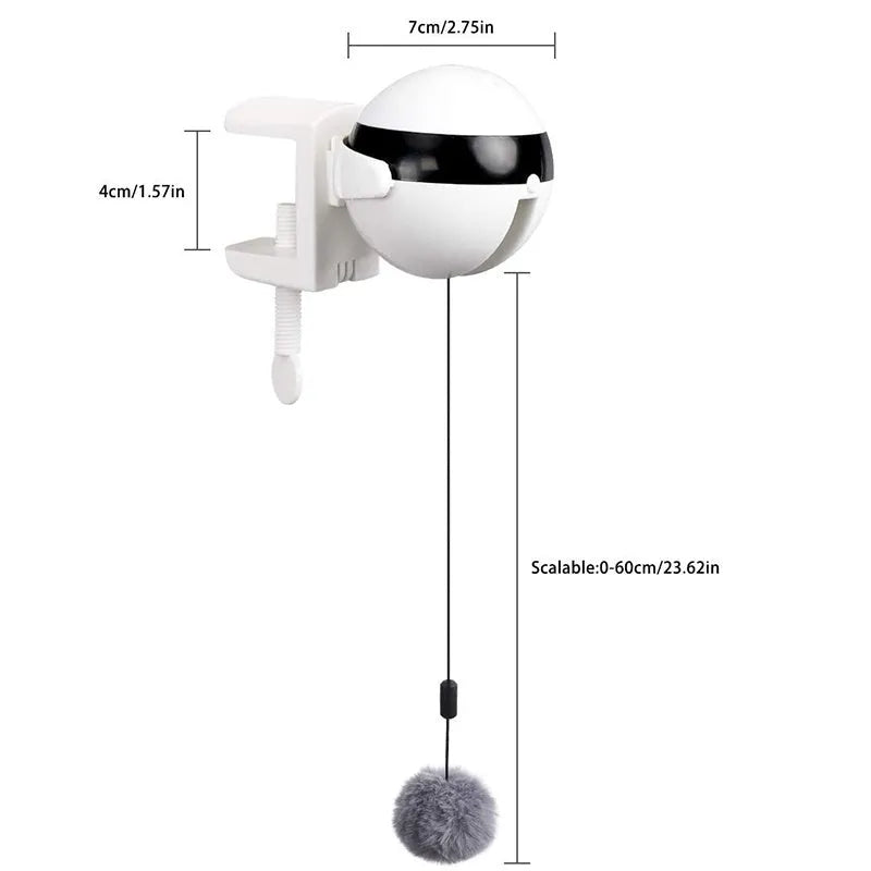 White ABS electric interactive automatic lifting cat ball toy, 7 x 3.5cm clip-on pet toy with replaceable hairball
