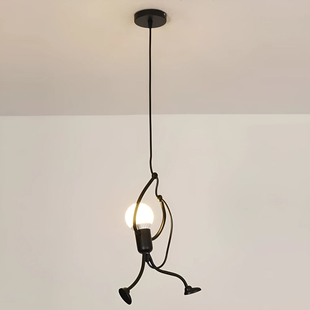 Indoor black iron chandelier with adjustable height 140cm, three long strip heads, for ceiling mounting in living room
