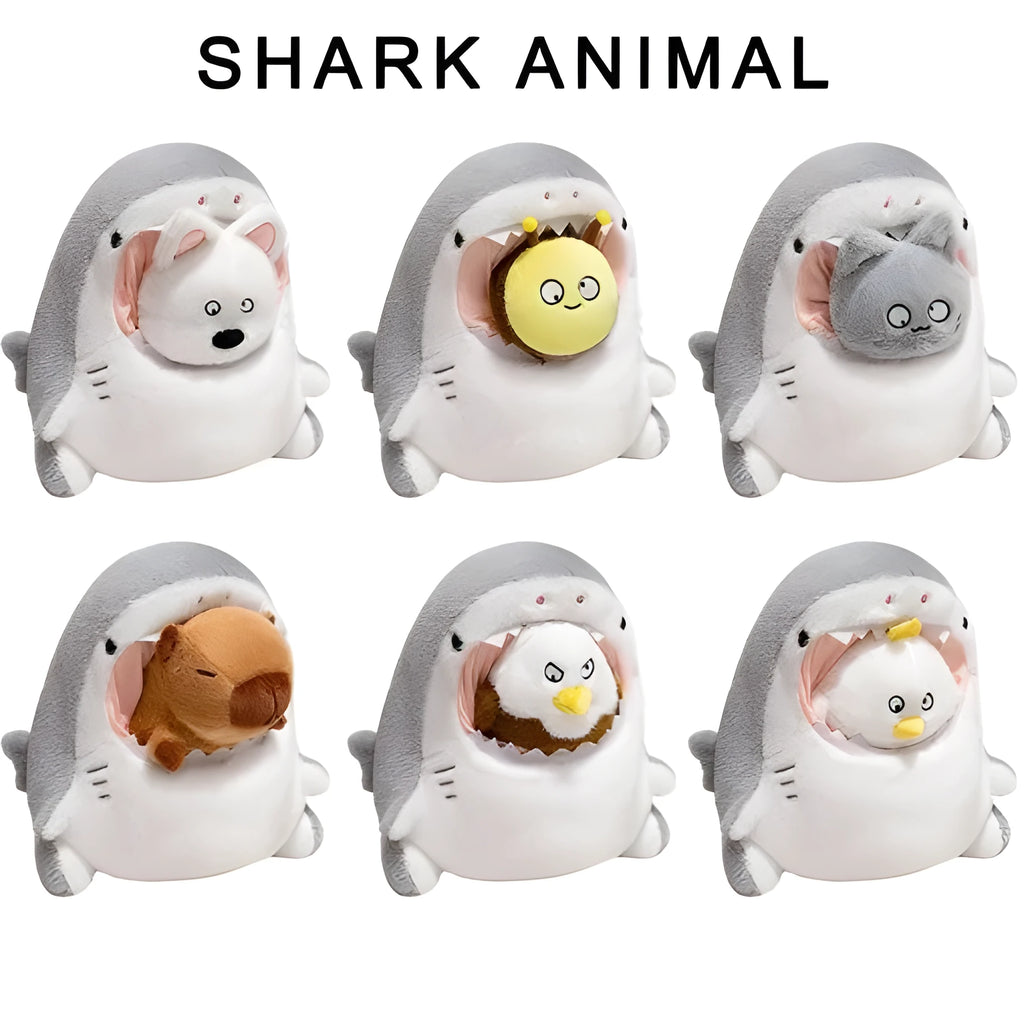 Detachable plush doll in shark theme, 30cm size, showing soft plush fabric and colourful design