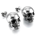 Pair of small punk skull stud earrings in black or silver white copper with push-back fittings