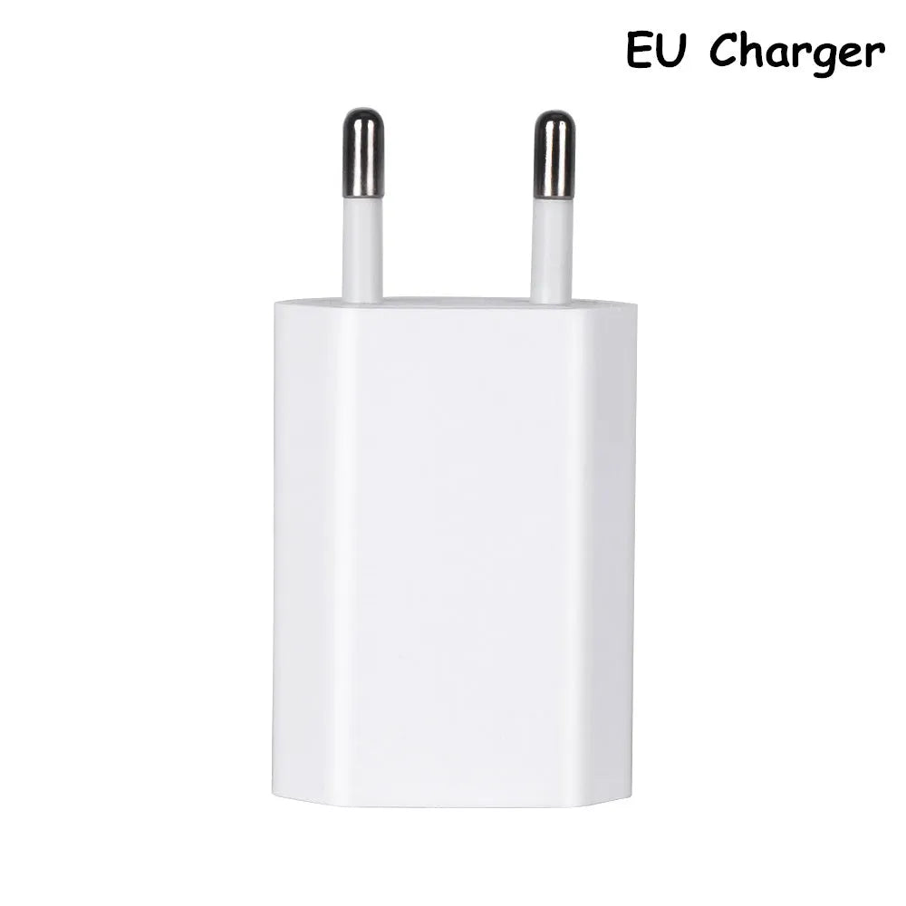 5V 2A USB travel charger and cable compatible with iPhone and iPad models.
