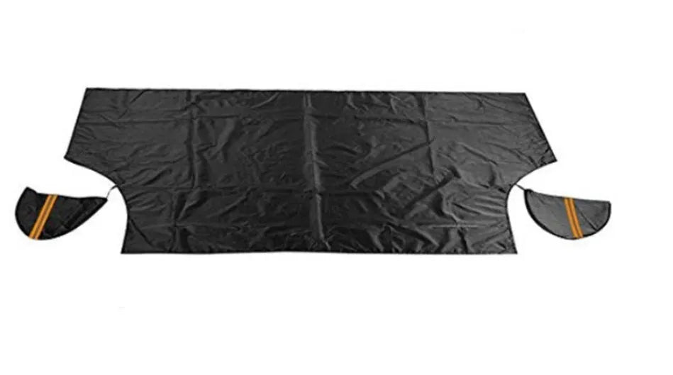 Car windshield snow cover in black and silver, 210x120cm, with reflective bar and magnets