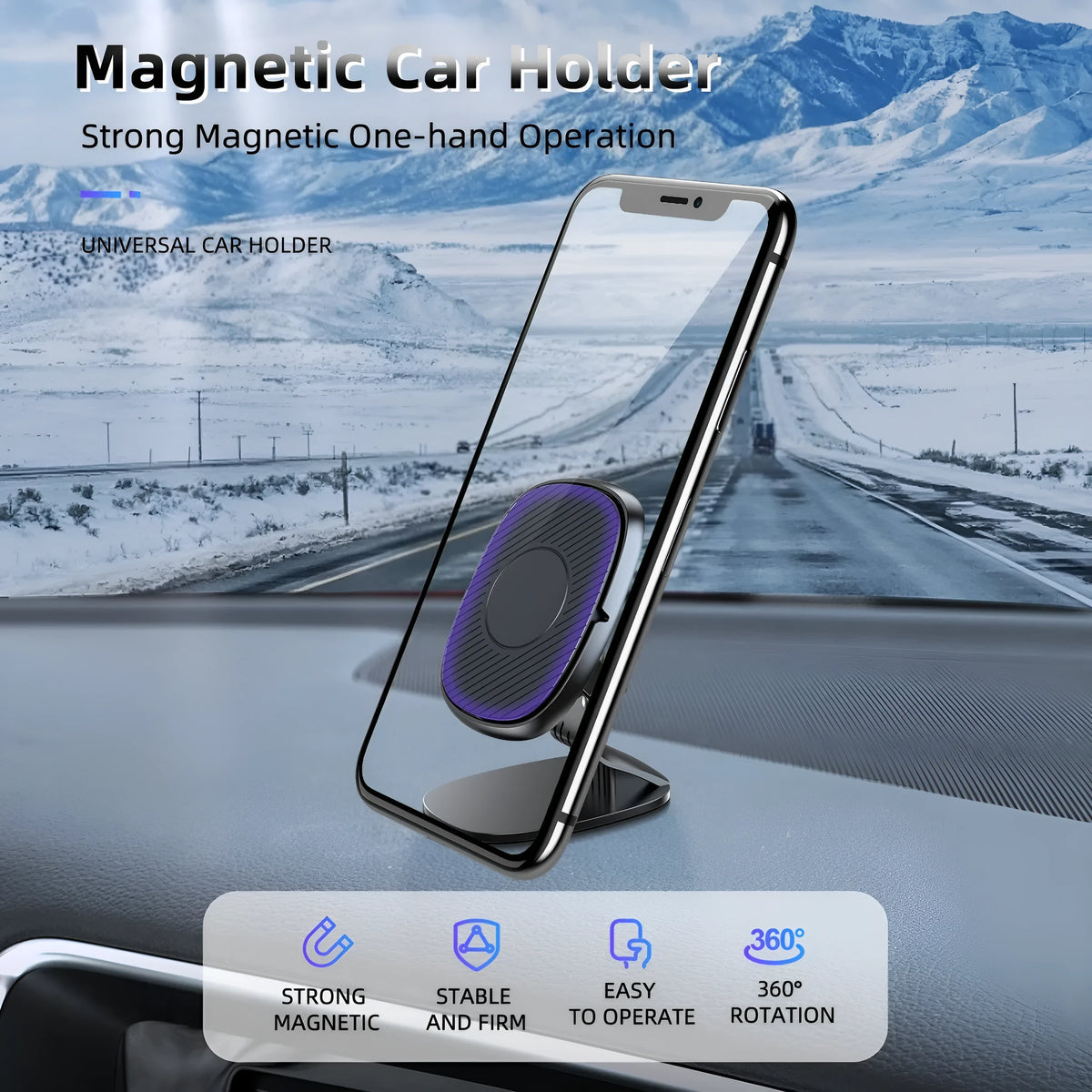 Magnetic car phone holder with zinc alloy plating and silicone pad, sizes 42x56x60mm and 42x56x57mm