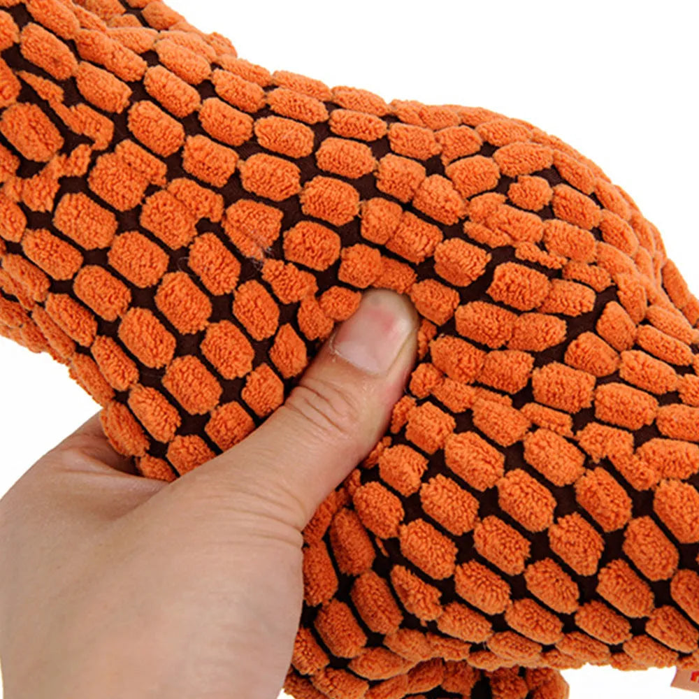 Dinosaur plush dog toy with squeaker, corn velvet outer and PP cotton filling, 25cm or 50cm