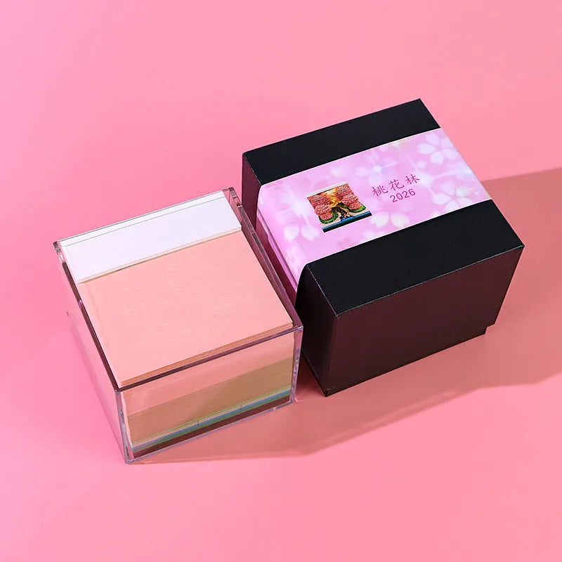 Peach Blossom Forest paper-cut calendar with paper brick design for 2026 English weekly use