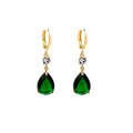 Green geometric teardrop alloy earrings on a white background