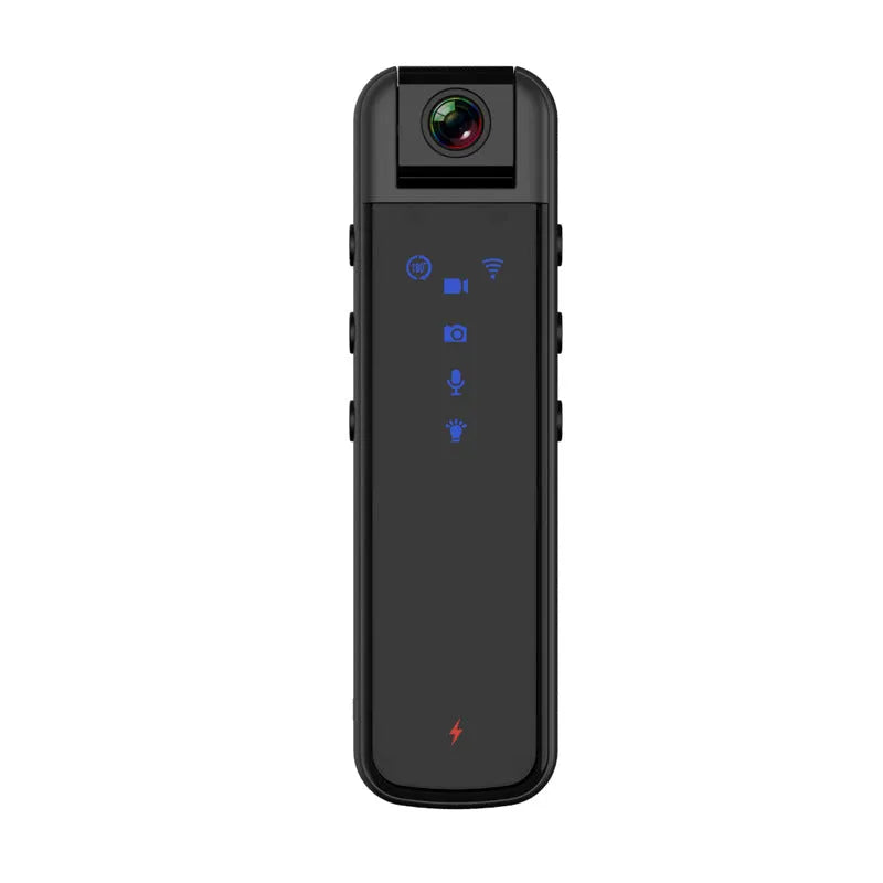 Black plastic HD clip-on magnetic recorder with video and photo functions, shown with optional 16GB memory card.